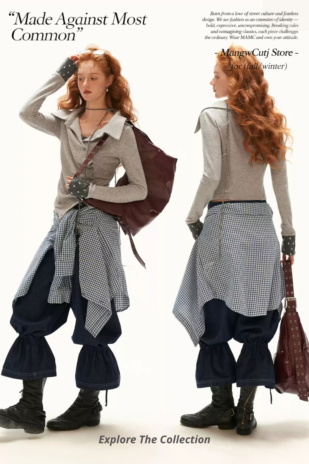 MAMC - Gray Star-Print Layered Polo Collar Long Sleeve Top
