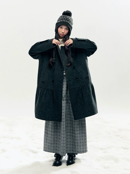 Horridale - "Winter Chime" Double-Breasted Quilted Wool-Blend Coat (Smoky Purple/ Ash Gray)