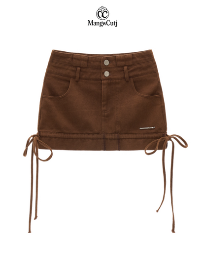 MAMC - Dual-Waist Drawstring Mini Skirt (Cocoa Brown)