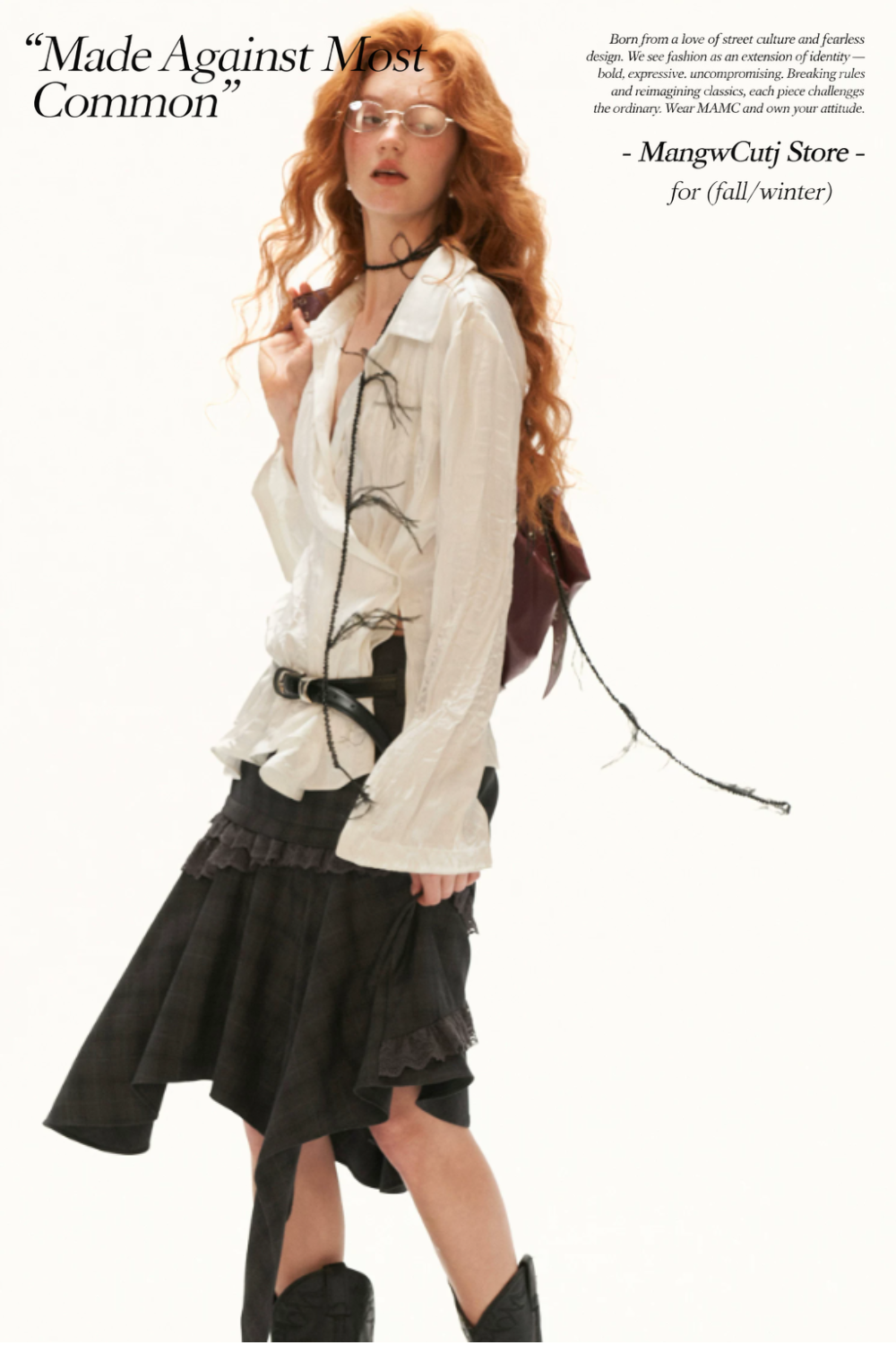 MAMC - White Textured Pleated Irregular-Collar Long Sleeve Shirt