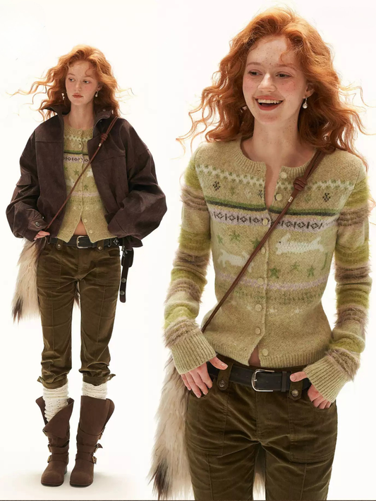 MAMC - Green Fair Isle Rabbit Knit Cardigan