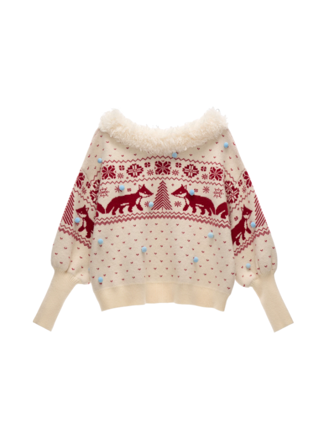 MAMC - Fox Fair Isle Deep V-Neck Oversized Sweater WE780 (Cream)