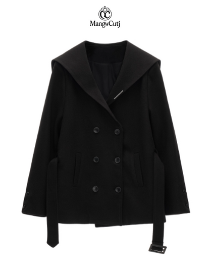 MAMC - Academia Wool Belted Blazer – Double-Breasted Black
