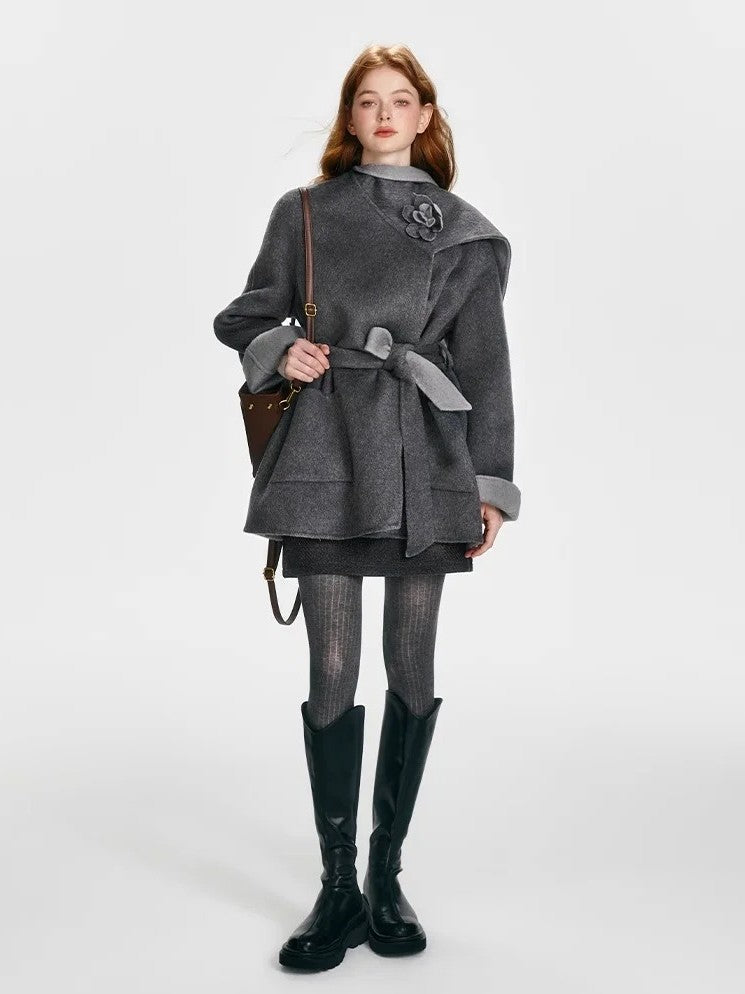 BOHOL BLING - Reversible Wool Cape Coat with Scarf Collar