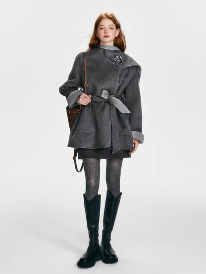BOHOL BLING - Reversible Wool Cape Coat with Scarf Collar