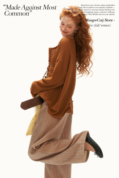 MAMC - Brown Textured Sheer Henley Long Sleeve Top