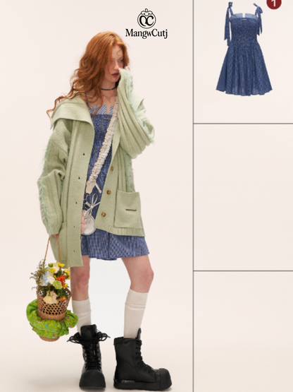 MAMC - Lazy Knit Cardigan with Contrast Stitching (Minty Sage)