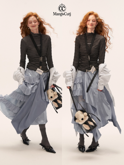 Aurora Layered Asymmetrical Midi Skirt WE847 (Ice Blue)