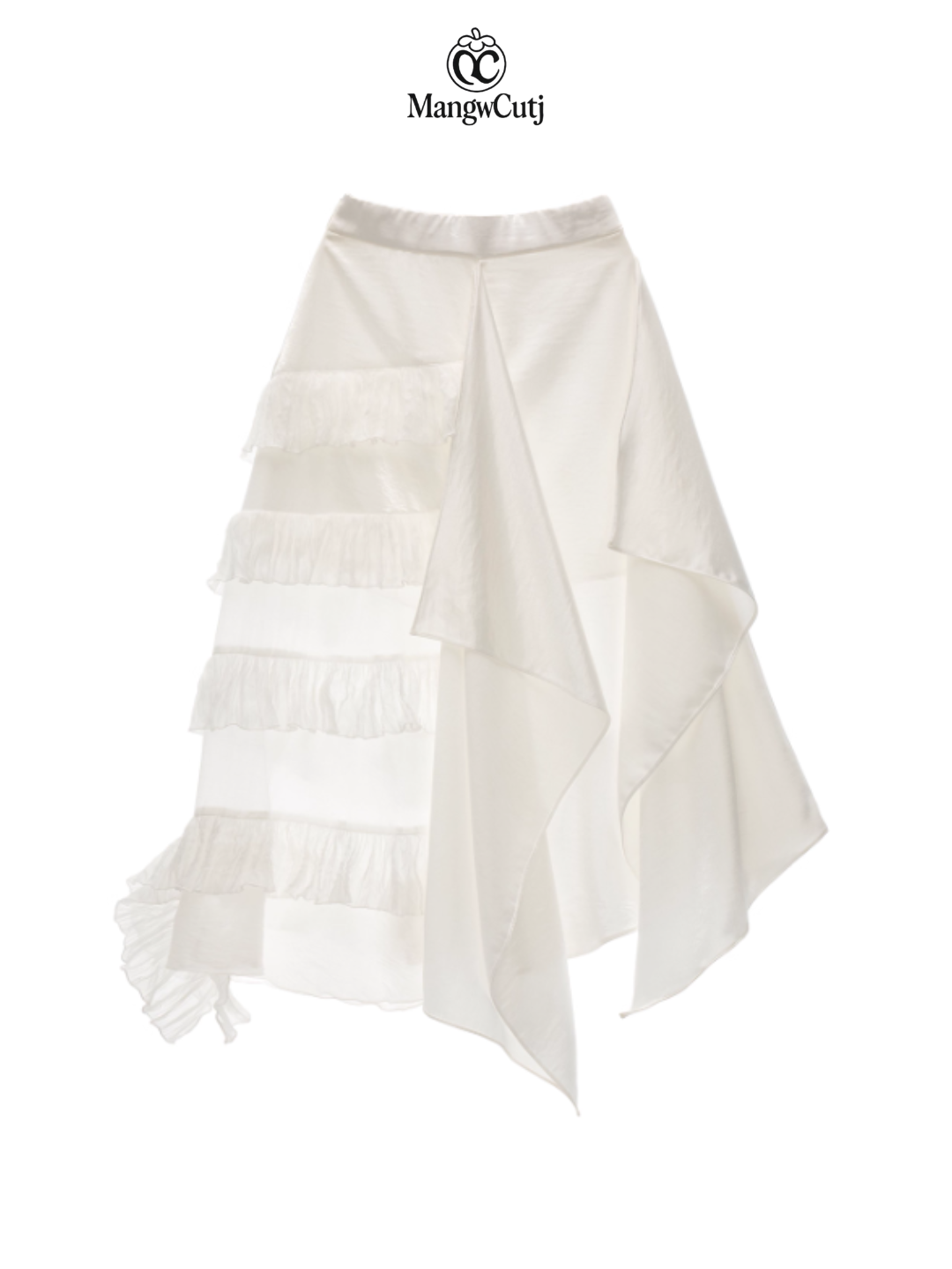 Aurora Layered Asymmetrical Midi Skirt WE847 (Ivory White)