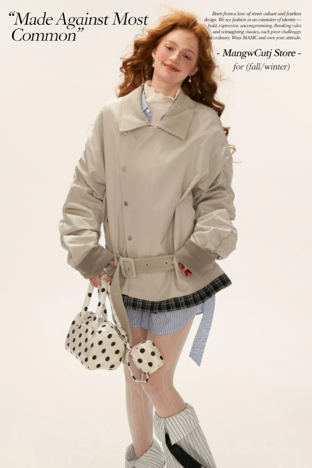 MAMC - Light Gray Corduroy Collar Plaid Patch Jacket WE848