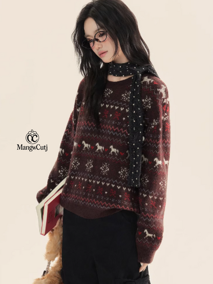 EPTISON - Vintage Fair Isle Knit Sweater – Soft Girl Retro Pullover