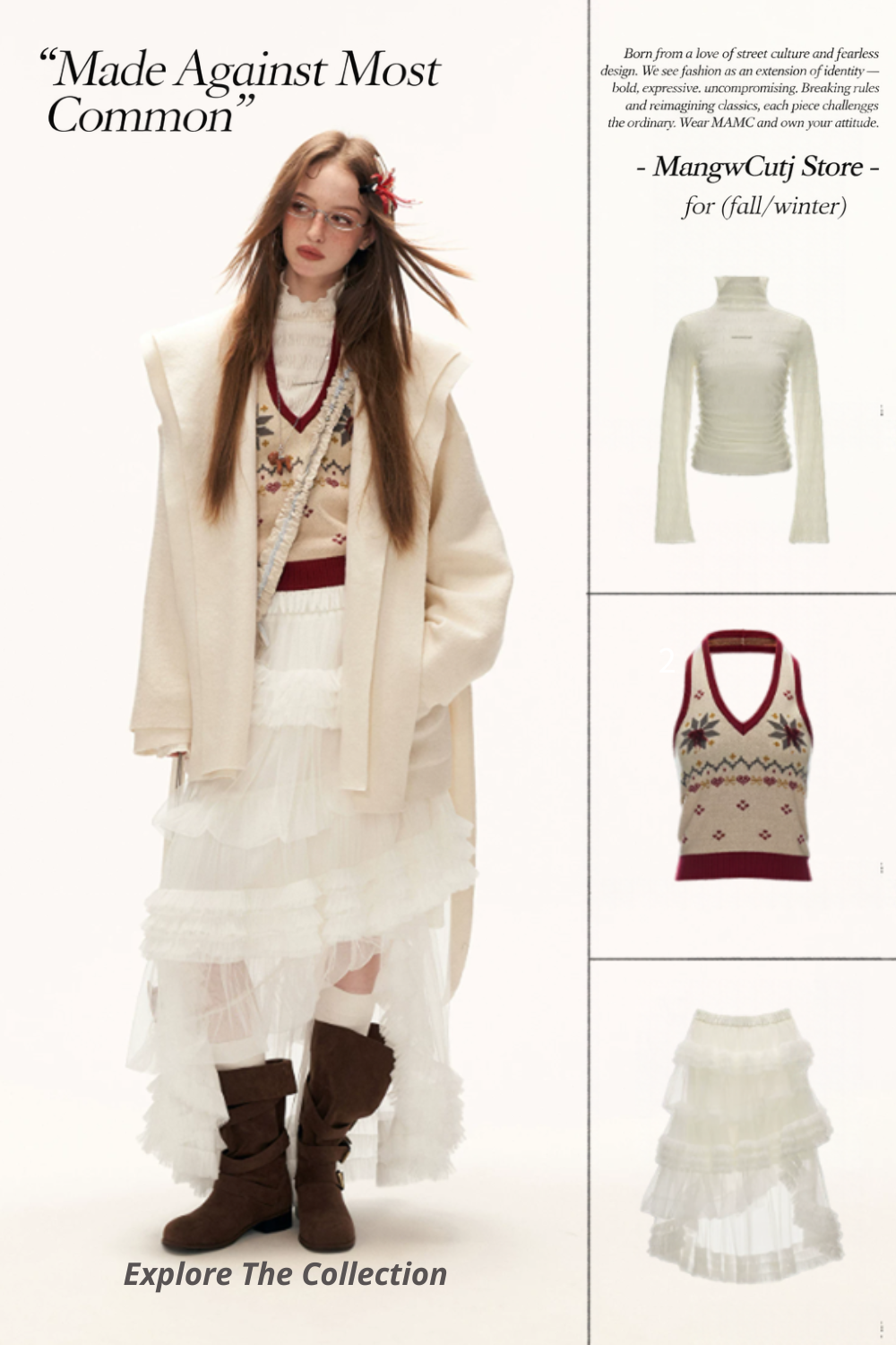 MAMC - White Double-Hood Wool Blend Tie Coat