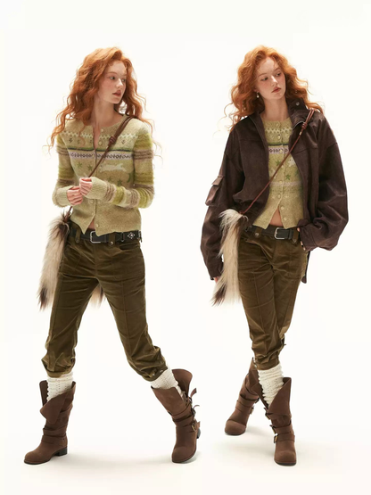 MAMC - Green Fair Isle Rabbit Knit Cardigan