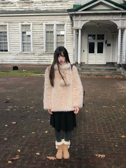 Zzouu - Thickened Fleece Wool Overcoat - Porridge Color