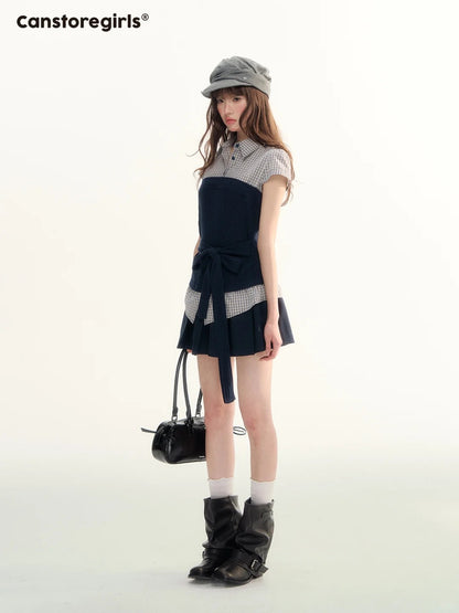 Pastel Plaid Knit Shirt & A-Line Puffy Skirt Set LL2026112