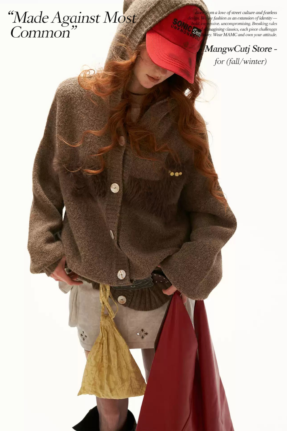 MAMC - Vintage Brown Cat Silhouette Hooded Knit Cardigan