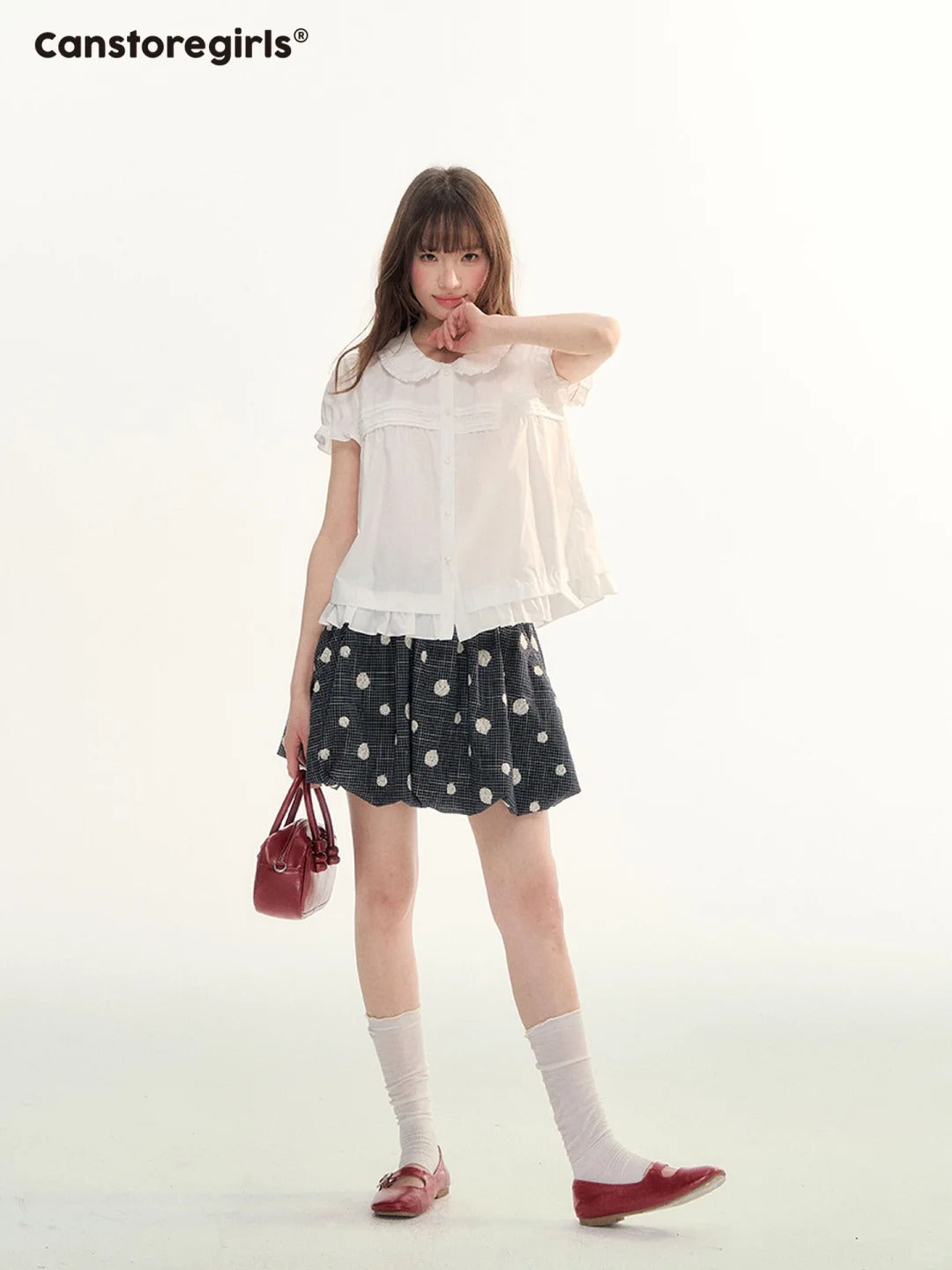 Soft Curl Peter Pan Puff Sleeve Blouse WW2026110