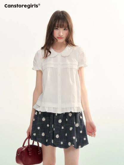 Soft Curl Peter Pan Puff Sleeve Blouse WW2026110