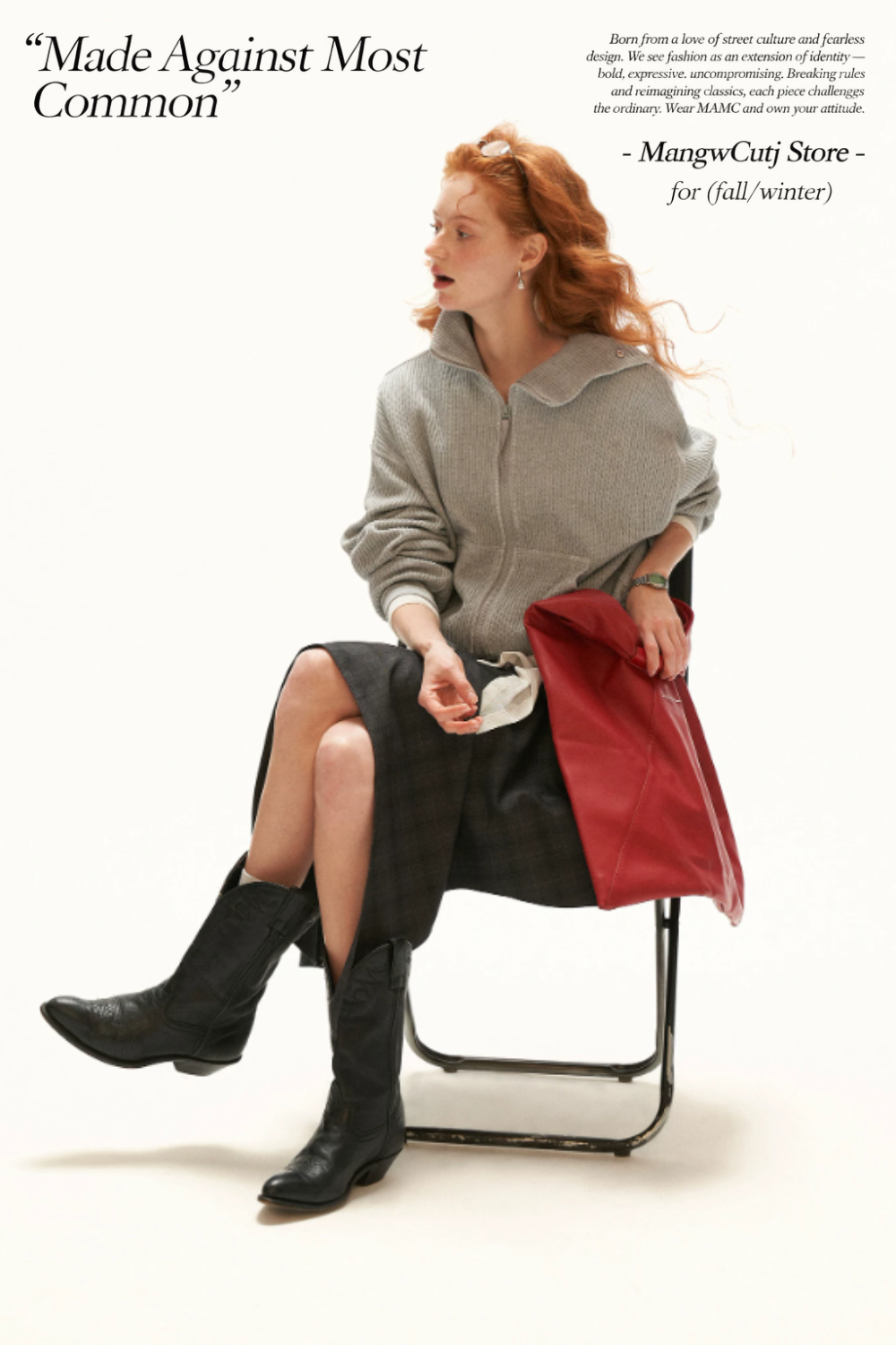 MAMC - Gray Textured Knit Cropped Jacket with Adjustable Snap Collar