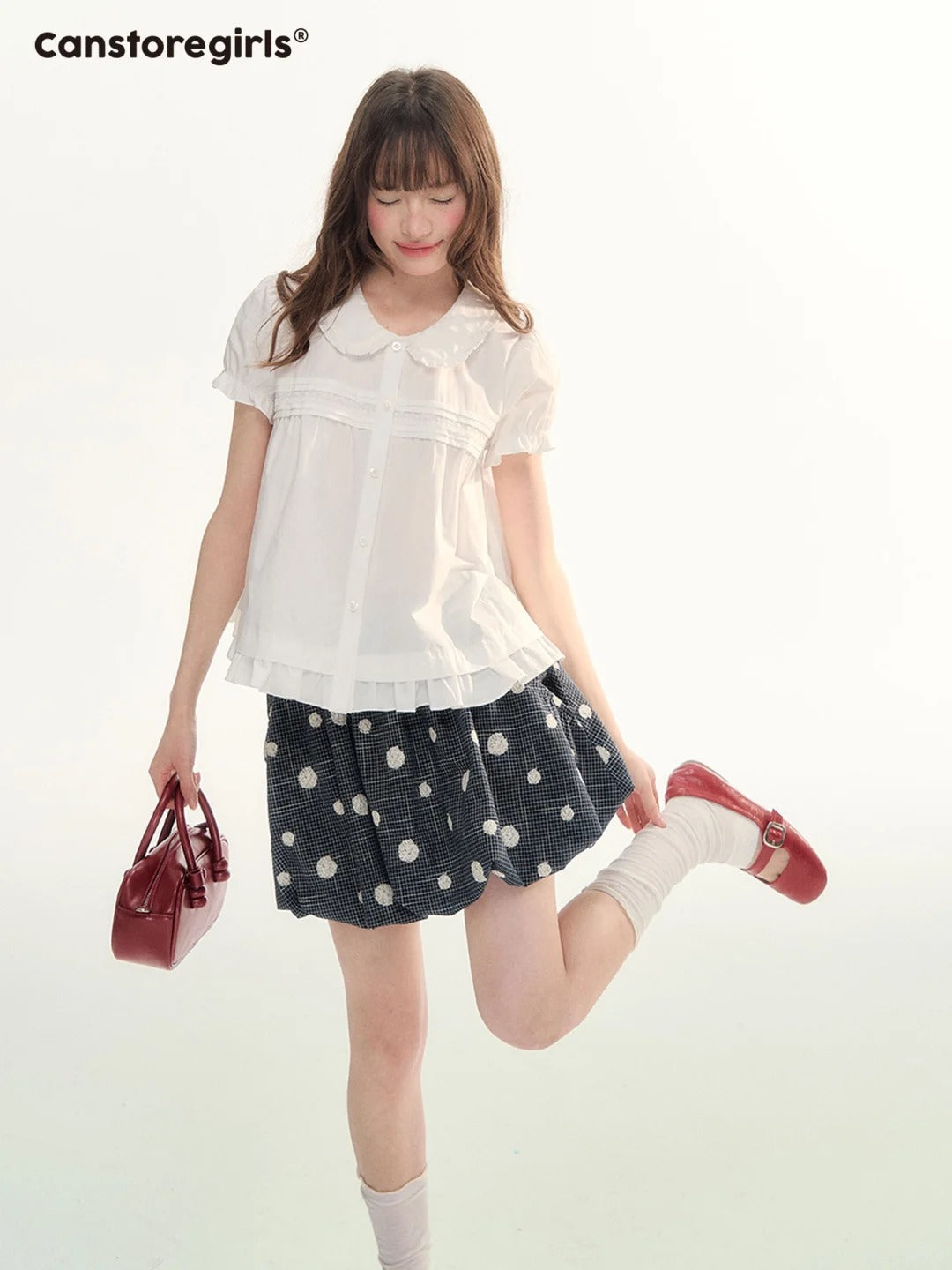 Soft Curl Peter Pan Puff Sleeve Blouse WW2026110