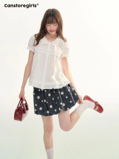 Soft Curl Peter Pan Puff Sleeve Blouse WW2026110