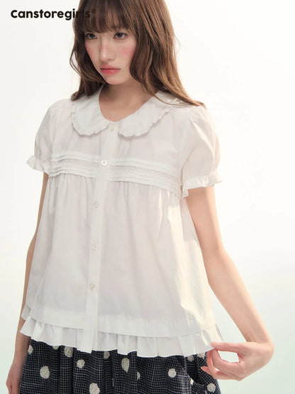 Soft Curl Peter Pan Puff Sleeve Blouse WW2026110