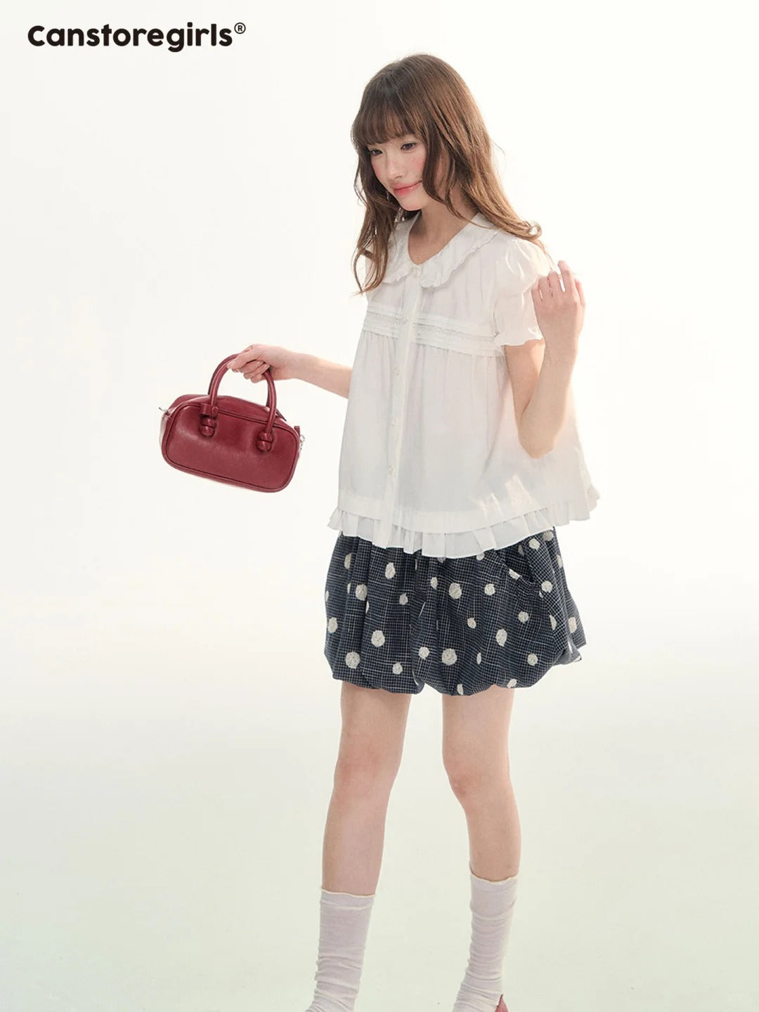 Soft Curl Peter Pan Puff Sleeve Blouse WW2026110