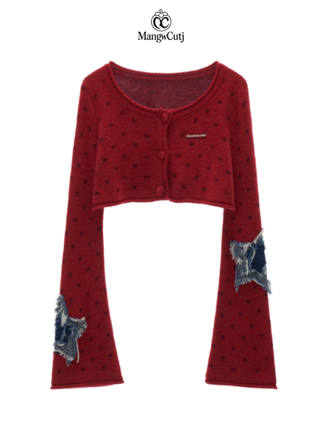 MAMC - Star Patch Cropped Knit Cardigan (Wine Red)
