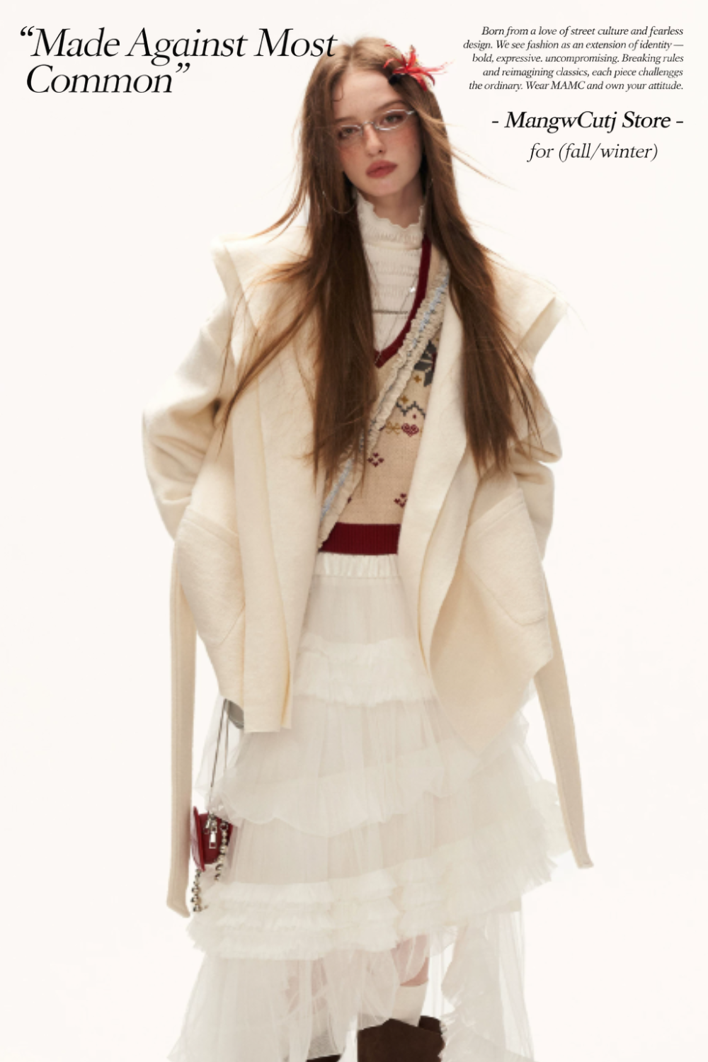 MAMC - White Double-Hood Wool Blend Tie Coat