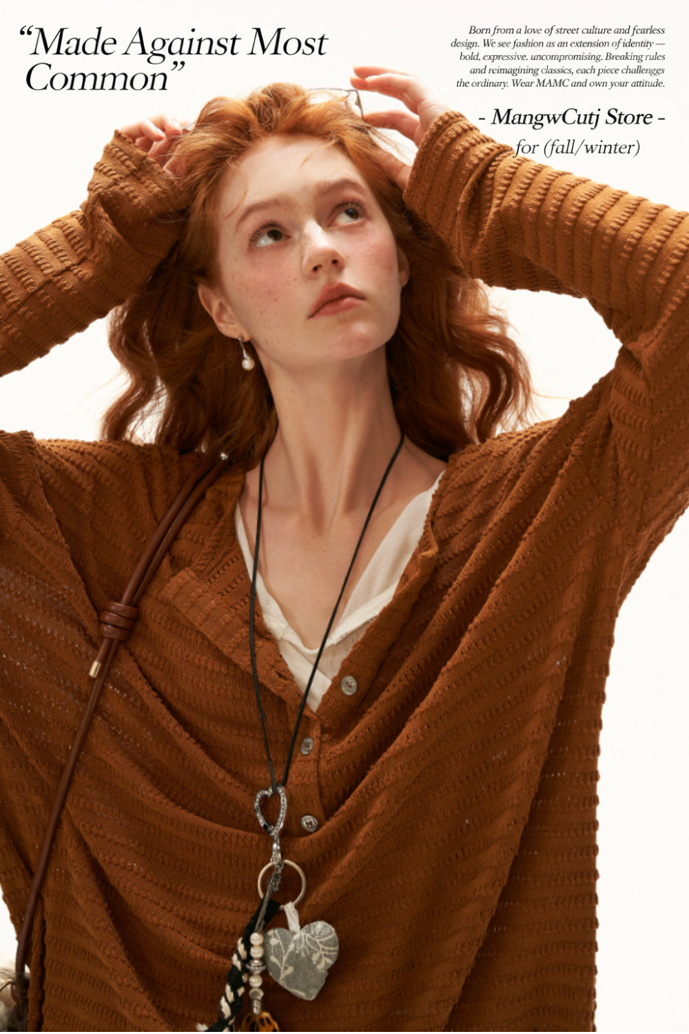 MAMC - Brown Textured Sheer Henley Long Sleeve Top