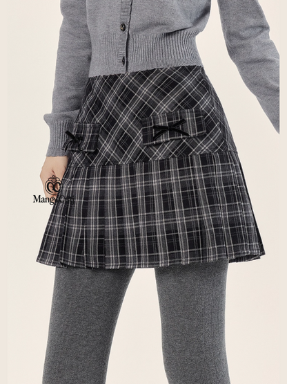 EPTISON - Academia-Inspired Two-Piece Set with Removable Plaid Collar and Skirt