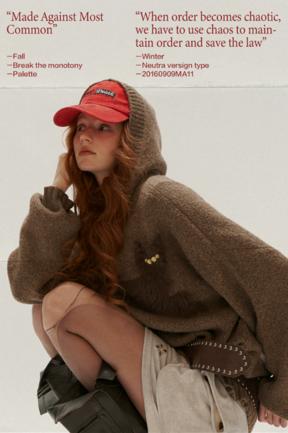 MAMC - Vintage Brown Cat Silhouette Hooded Knit Cardigan