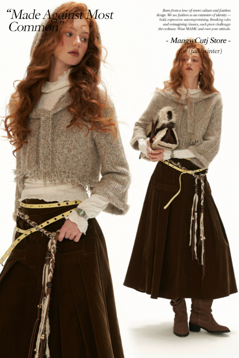 MAMC - Khaki Textured Hooded Knit Sweater with Flare Sleeves