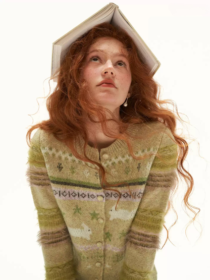 MAMC - Green Fair Isle Rabbit Knit Cardigan