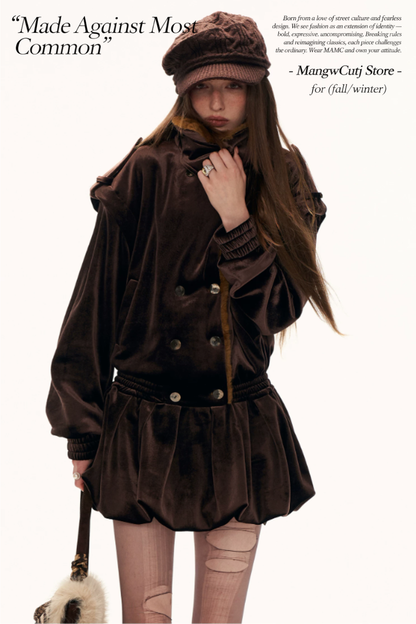MAMC - Brown Bubble-Hem Faux Fur Panel Dress