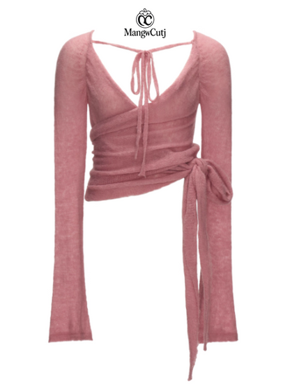 MAMC - Luna Sheer Wrap Knit Top (Ash Pink)