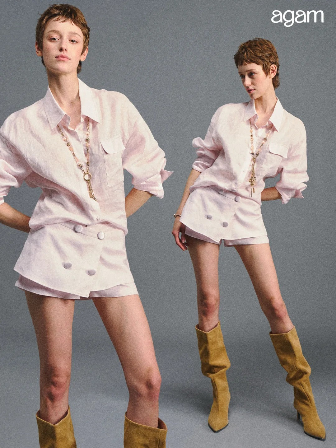 "Blush Breeze" Pink Linen Shirt & Layered A-Line Skort Set