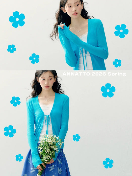 ANNATTO - Azure Bloom Blue Cardigan & Floral Midi Skirt Set