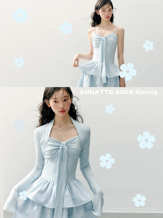 ANNATTO - Soft Sky Blue Bow-Tie Modal Strapless Dress Set
