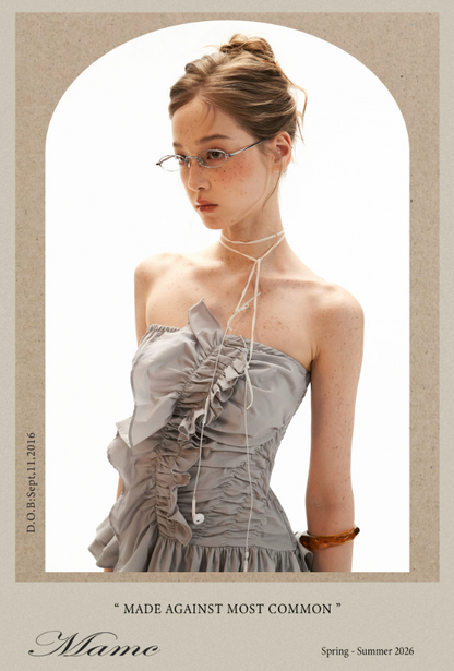 Asymmetrical Peplum Tube Cami Top (Black/ Grey/ Beige)