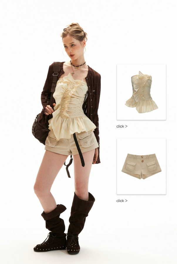 Asymmetrical Peplum Tube Cami Top (Black/ Grey/ Beige)