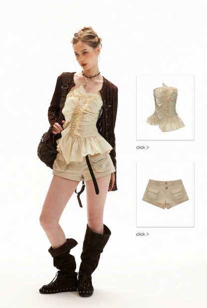 Asymmetrical Peplum Tube Cami Top (Black/ Grey/ Beige)