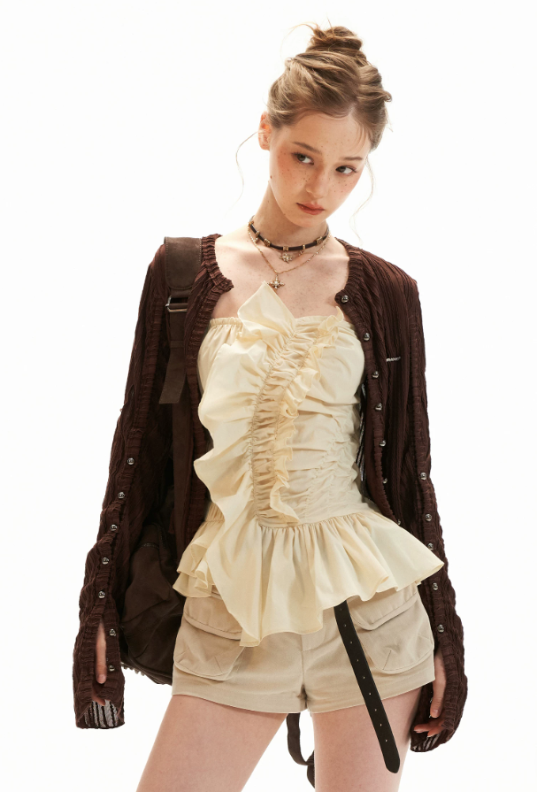 Asymmetrical Peplum Tube Cami Top (Black/ Grey/ Beige)