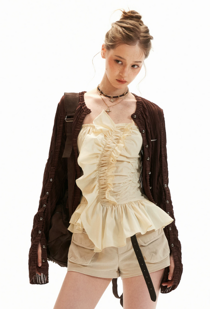 Asymmetrical Peplum Tube Cami Top (Black/ Grey/ Beige)
