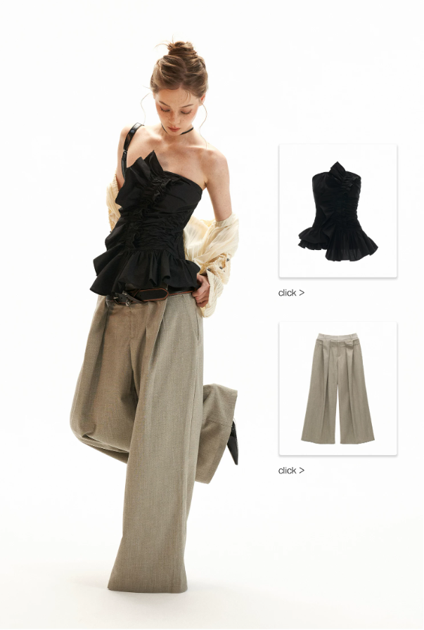 Asymmetrical Peplum Tube Cami Top (Black/ Grey/ Beige)