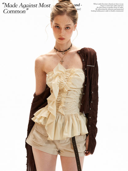 Asymmetrical Peplum Tube Cami Top (Black/ Grey/ Beige)