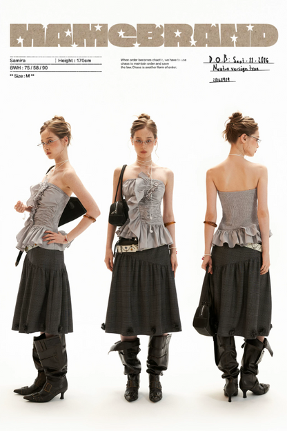 Asymmetrical Peplum Tube Cami Top (Black/ Grey/ Beige)