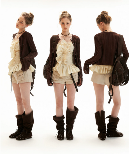 Asymmetrical Peplum Tube Cami Top (Black/ Grey/ Beige)
