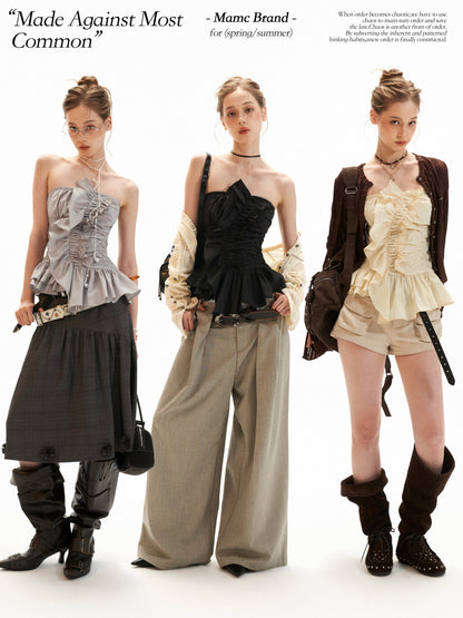 Asymmetrical Peplum Tube Cami Top (Black/ Grey/ Beige)
