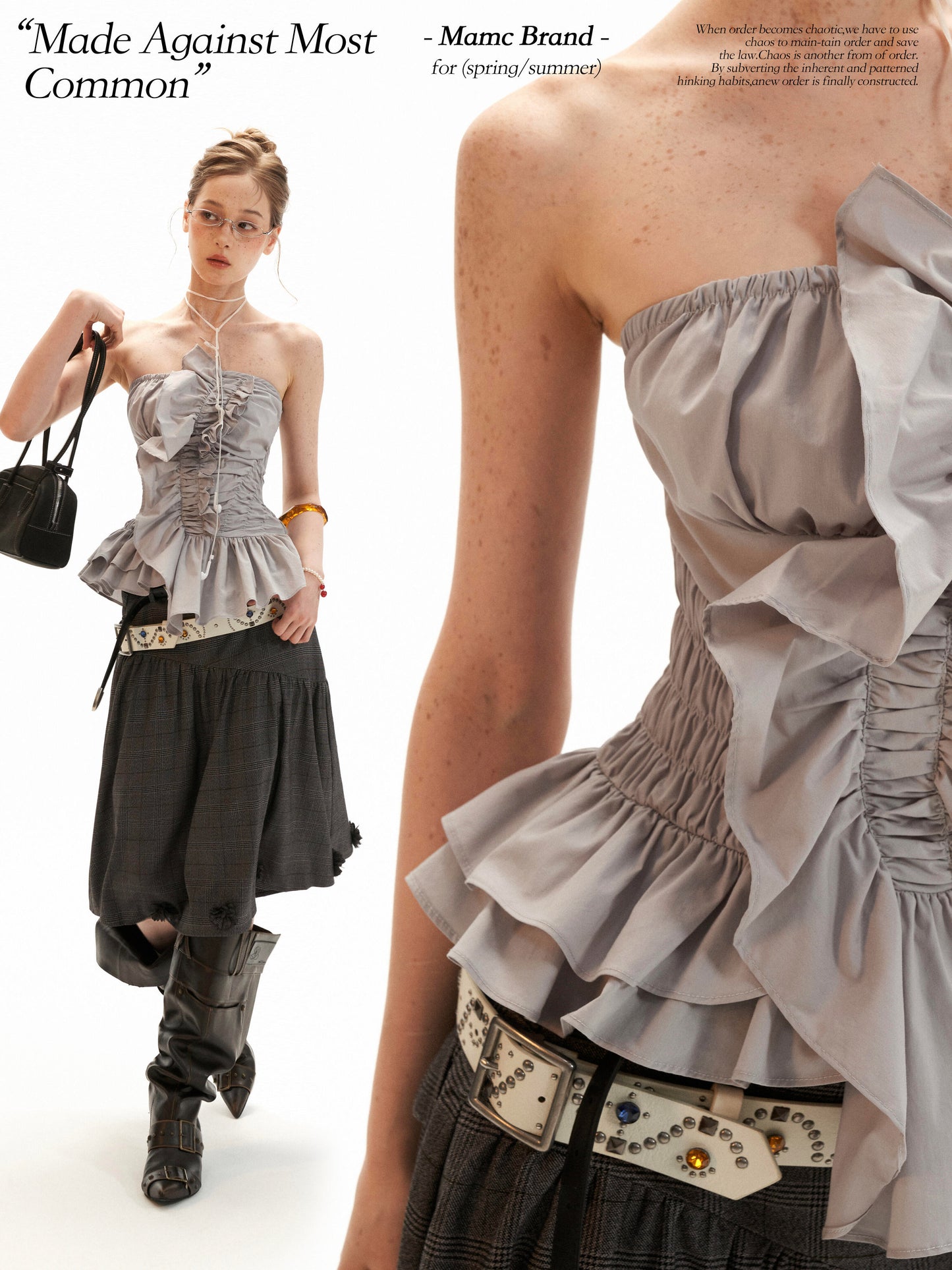 Asymmetrical Peplum Tube Cami Top (Black/ Grey/ Beige)